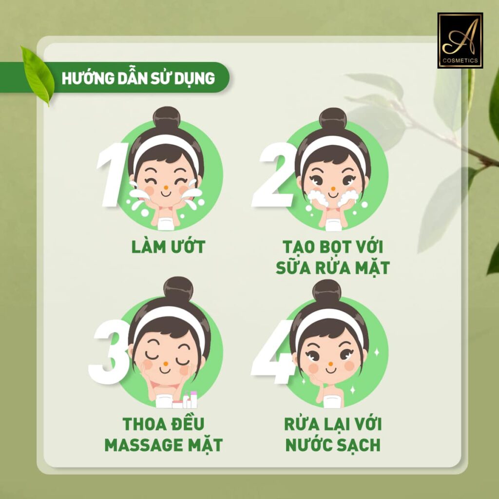 hướng dẫn sử dụng sữa rữa mặt trà xanh x2 a cosmetics