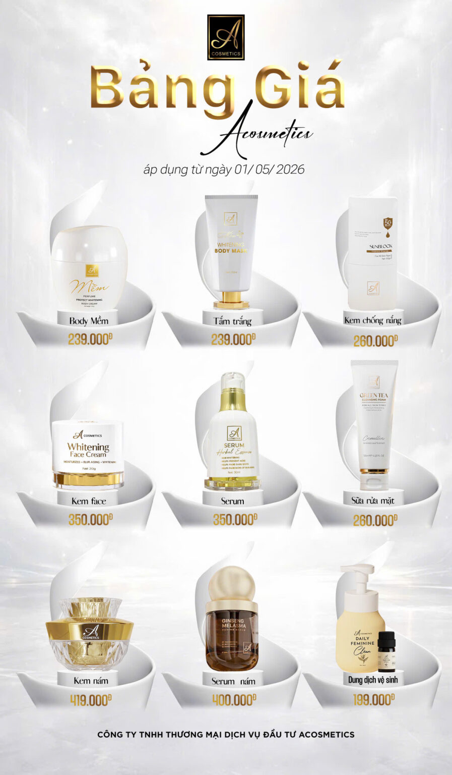 bảng giá mỹ phẩm phương anh